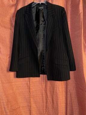 Kasper Women's Black Pinstripe Fully Lined Suit Blazer Jacket Size 16